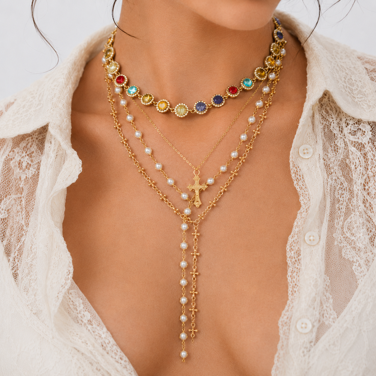 Vintage Cross Lariat Necklace