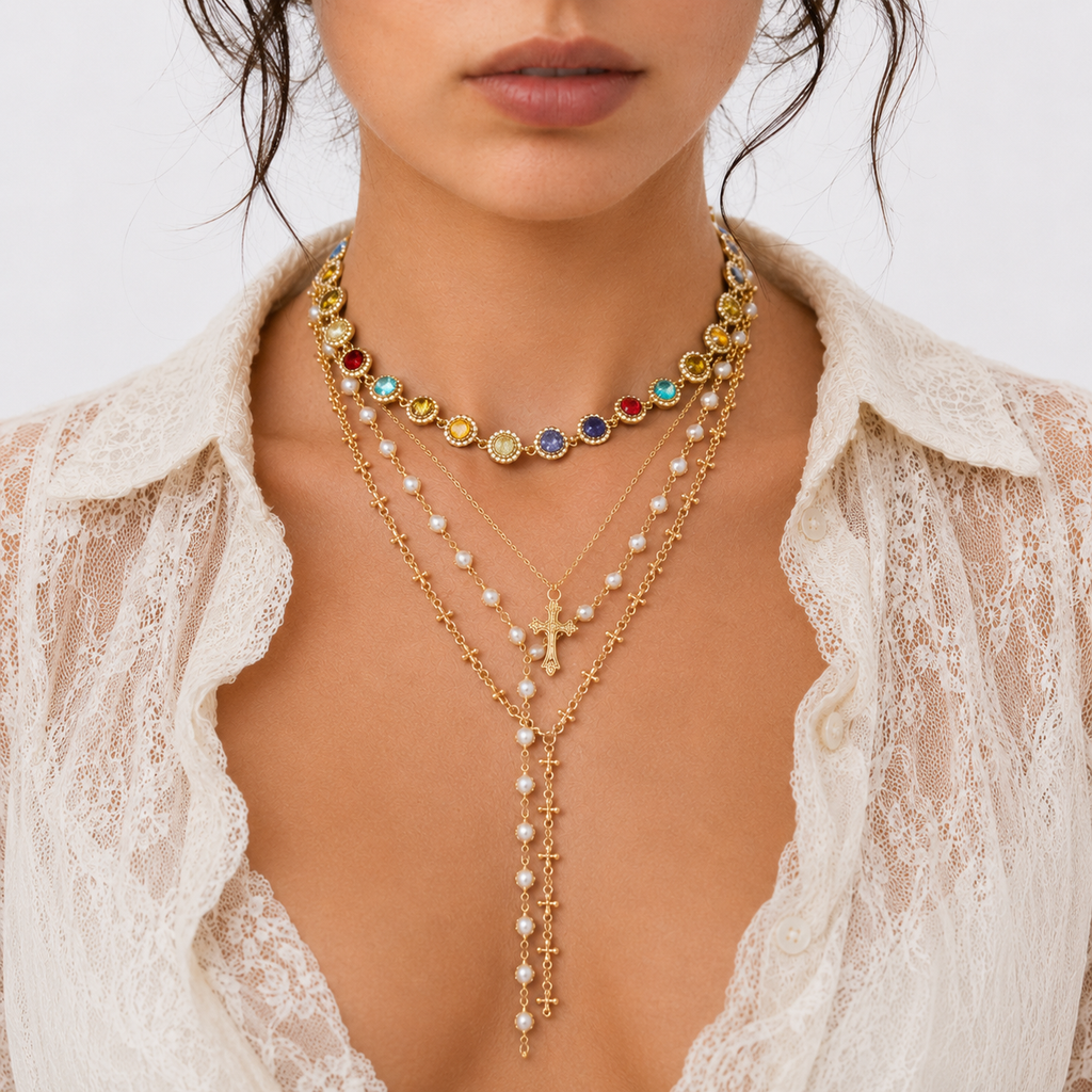 Vintage Cross Lariat Necklace