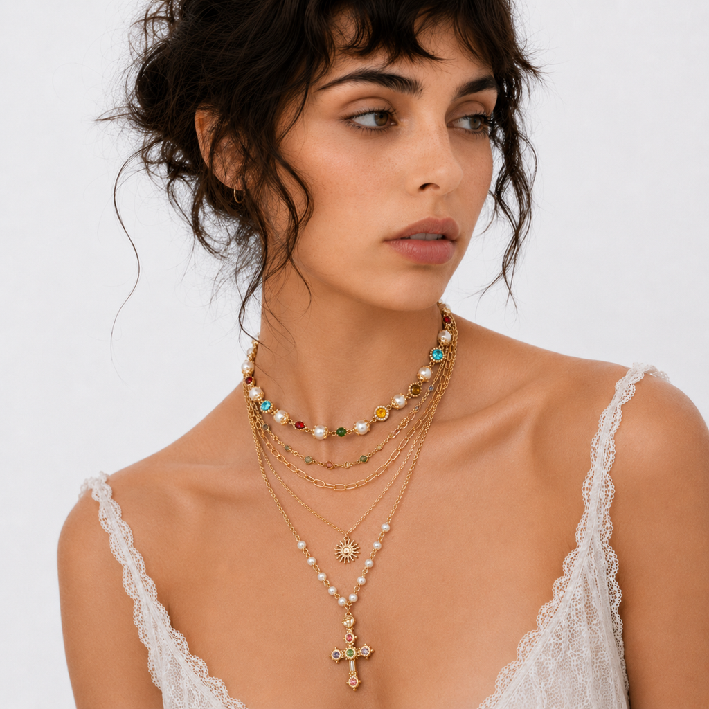 Baroque Cross Layered Necklace