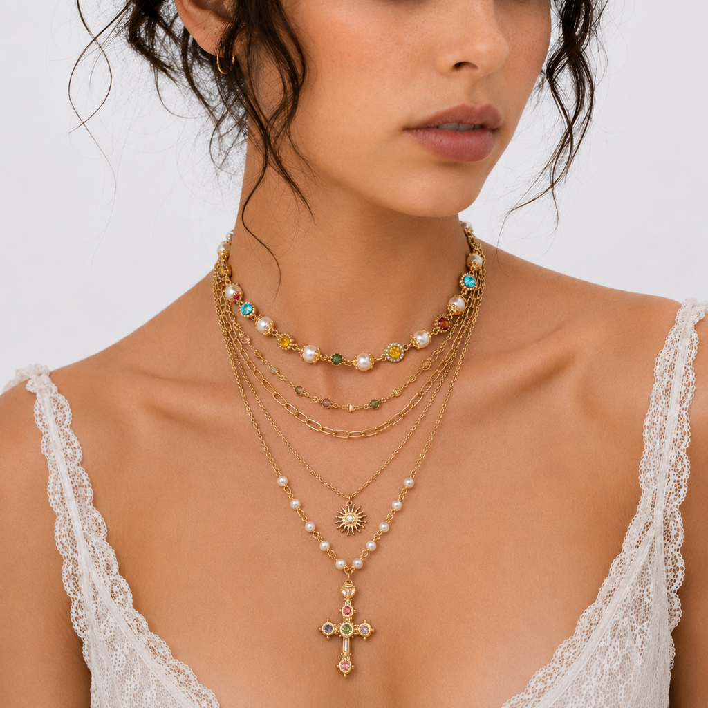 Baroque Cross Layered Necklace