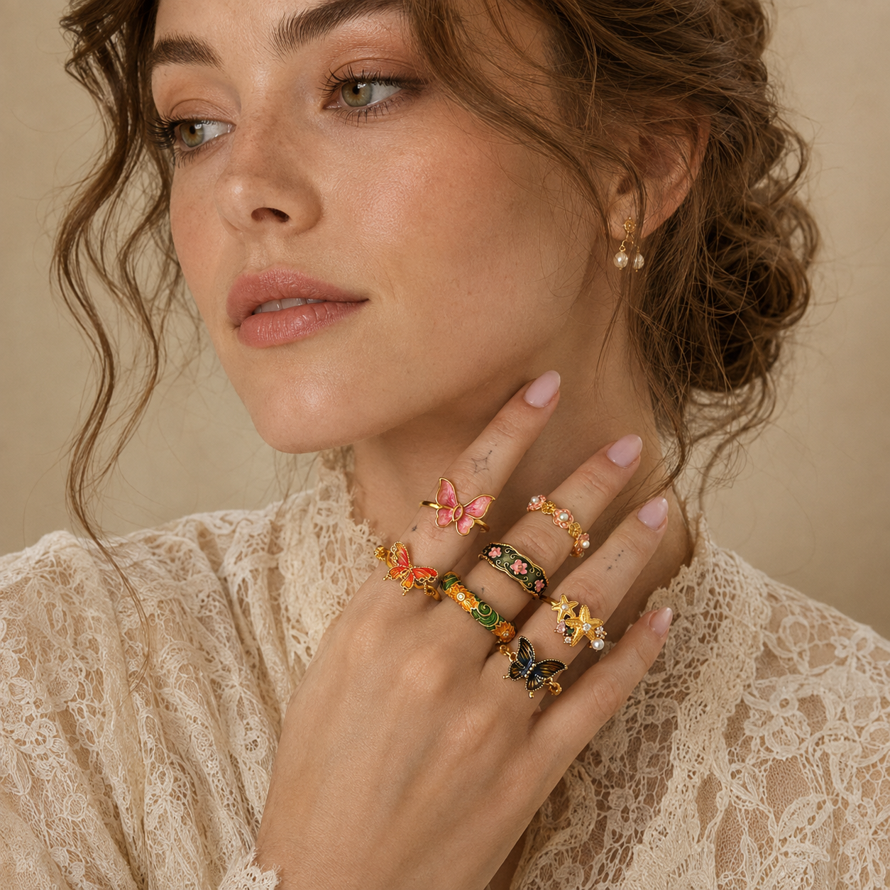 Whimsical Butterfly Floral Ring Set