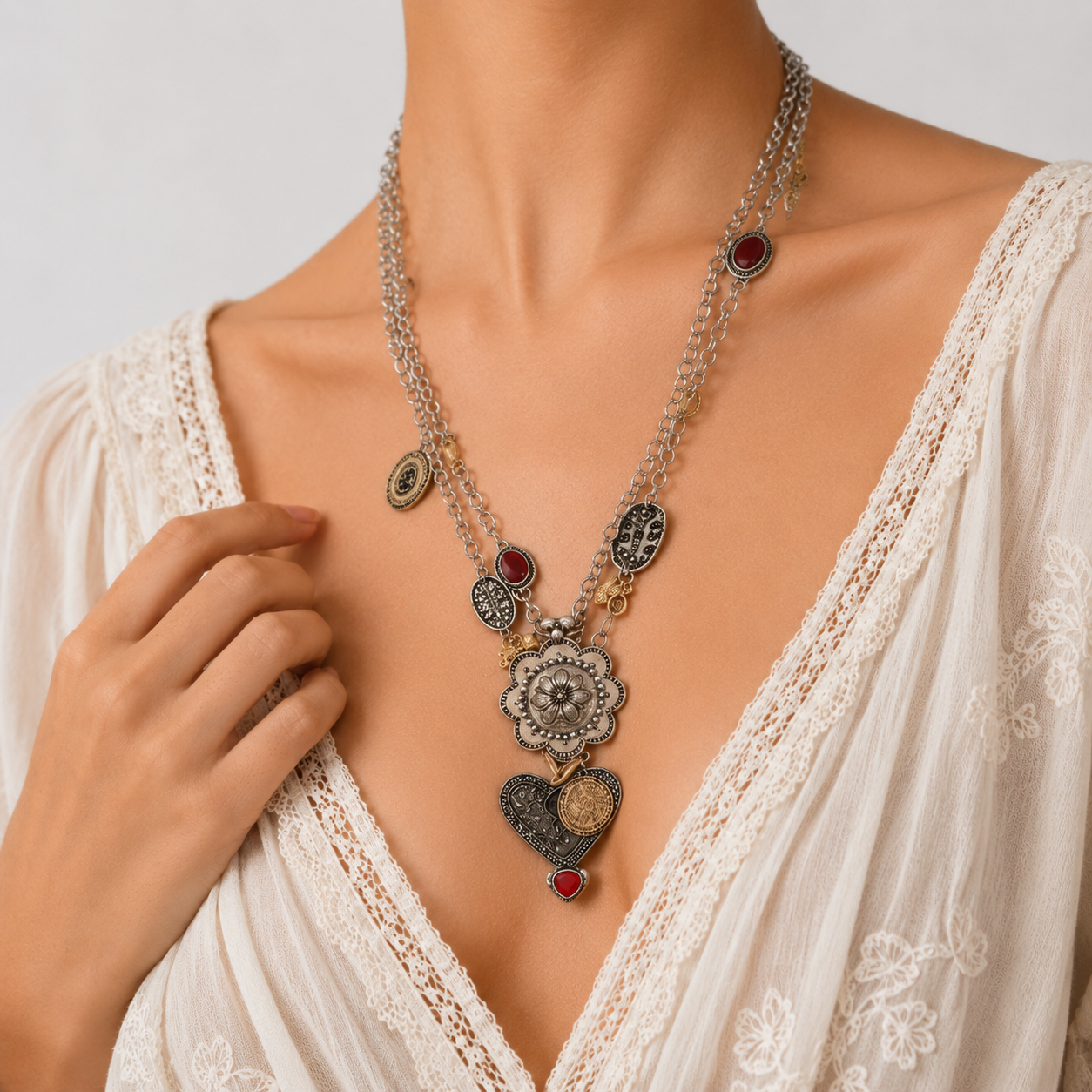 Vintage Floral Charm Necklace