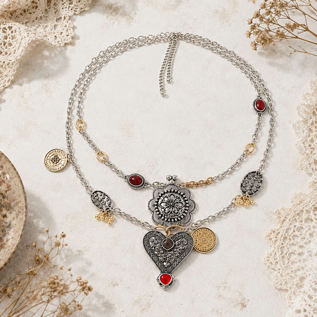 Vintage Floral Charm Necklace