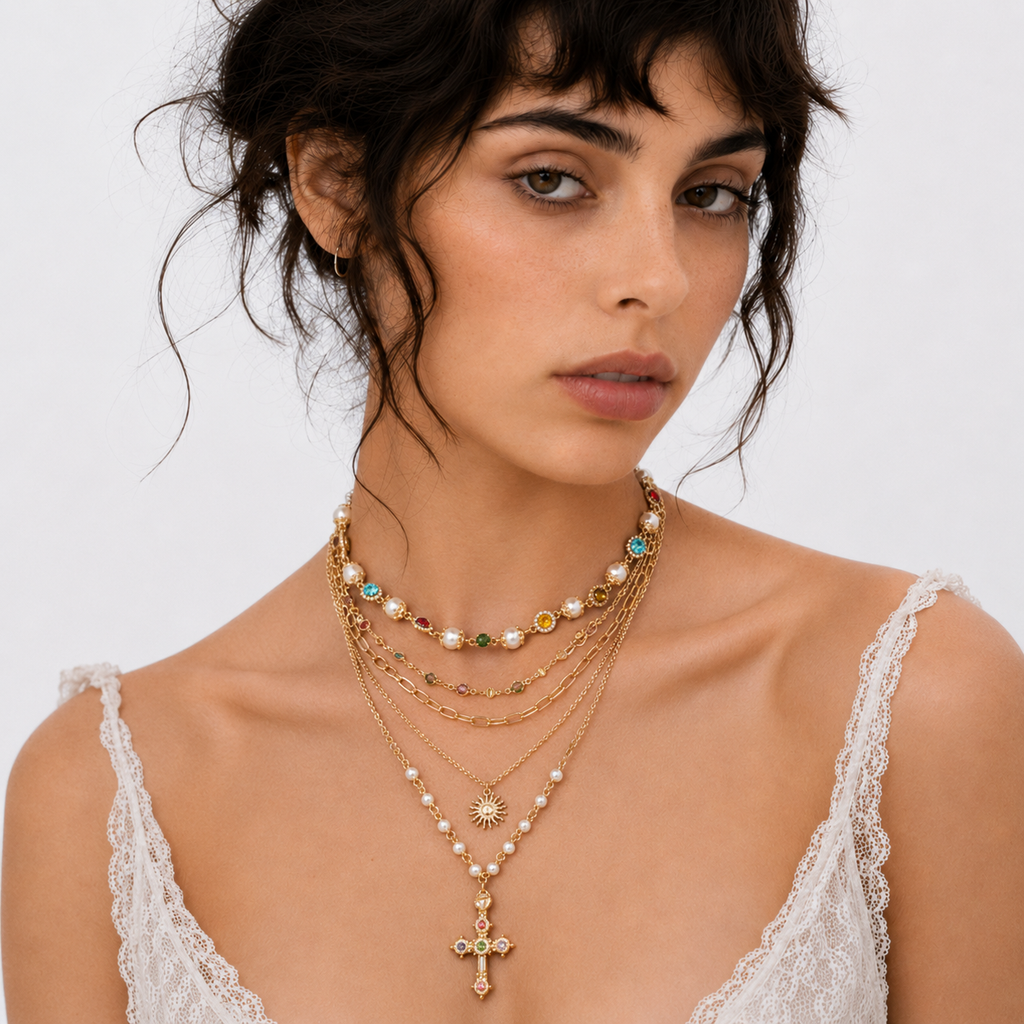 Baroque Cross Layered Necklace