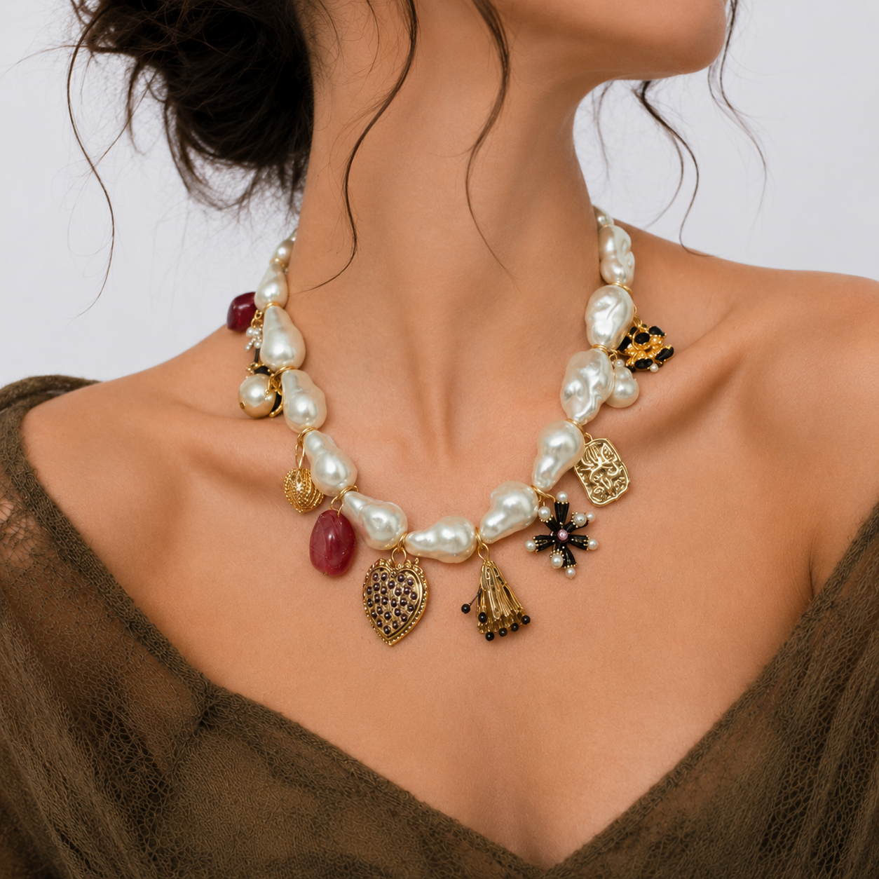 Vintage Pearl Charm Necklace