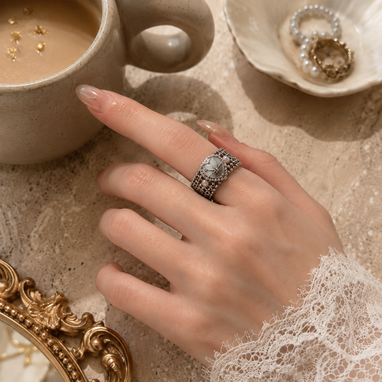 Vintage Treasure Pearl Heart Ring
