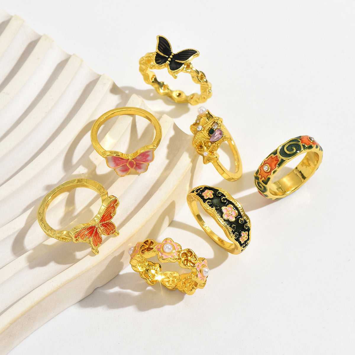 Whimsical Butterfly Floral Ring Set