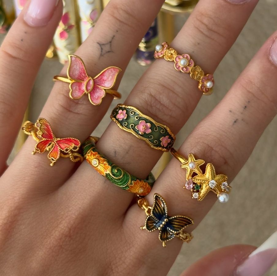 Whimsical Butterfly Floral Ring Set