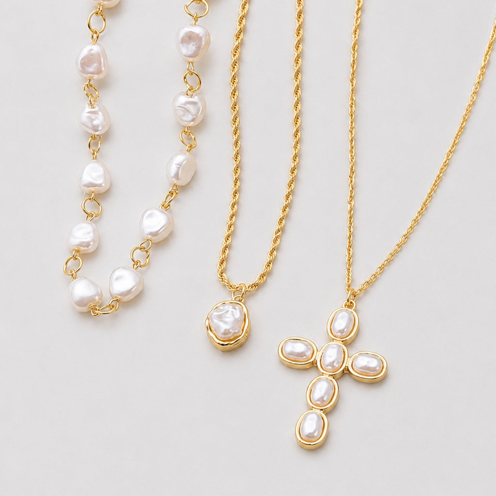 Baroque Cross Layered Necklace
