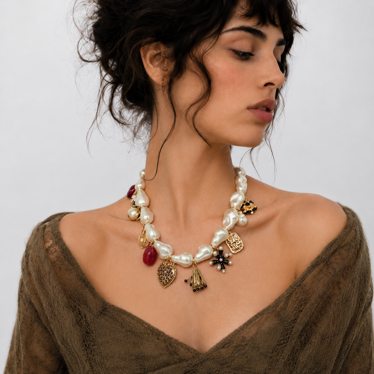 Vintage Pearl Charm Necklace