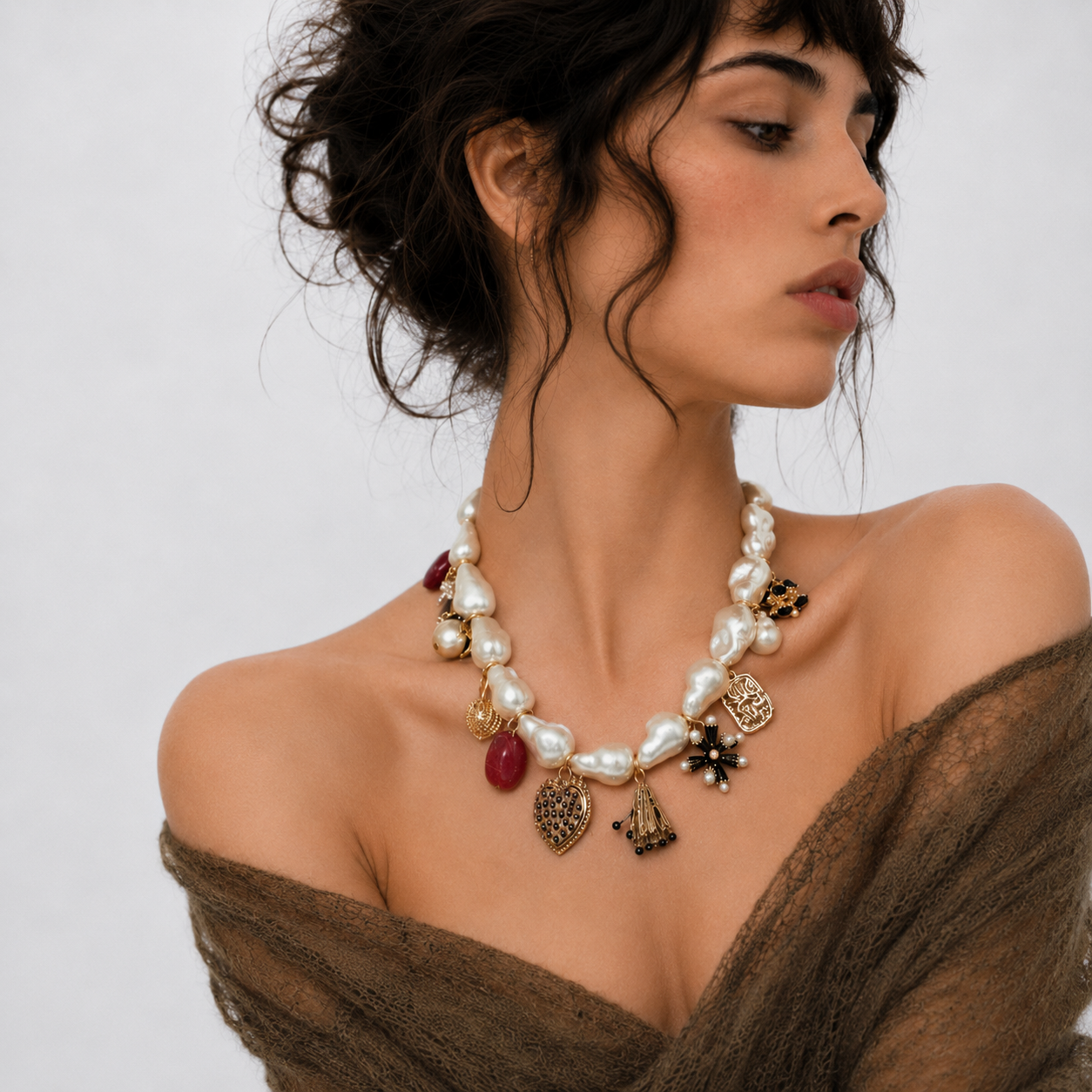 Vintage Pearl Charm Necklace