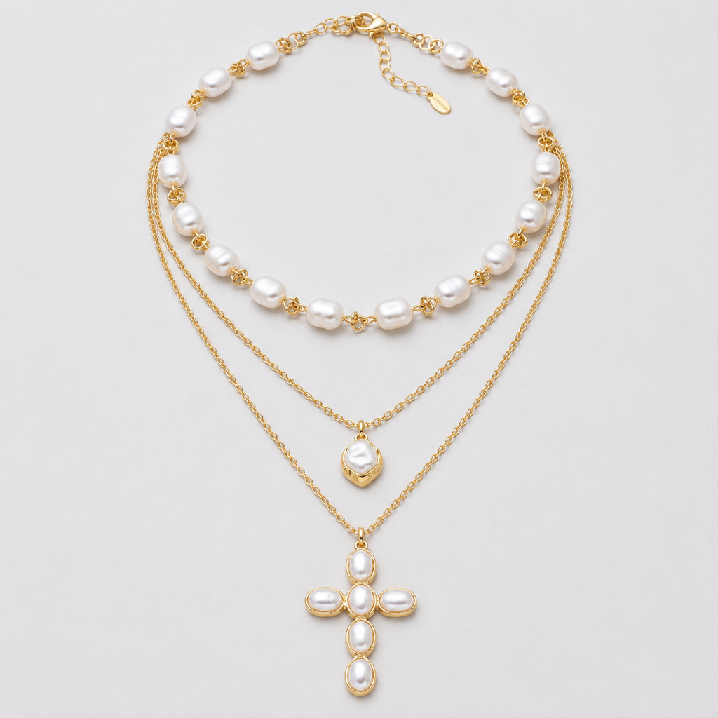 Baroque Cross Layered Necklace