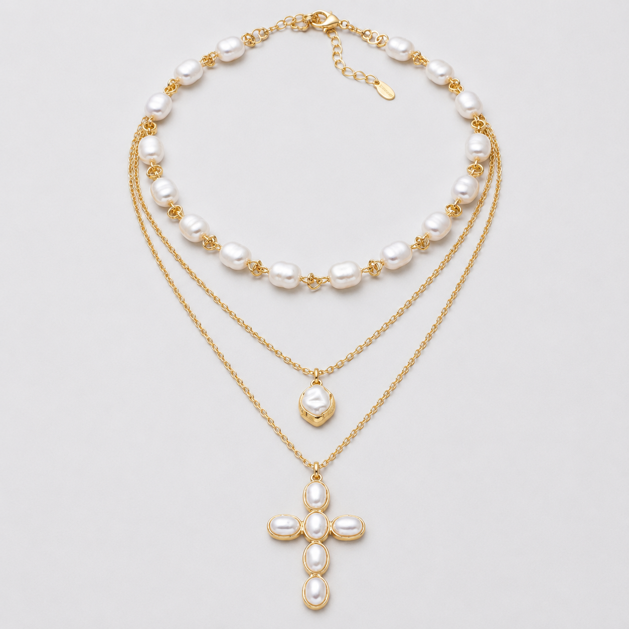 Baroque Cross Layered Necklace