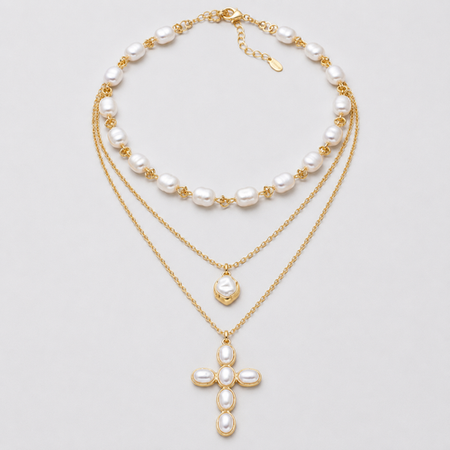 Baroque Cross Layered Necklace