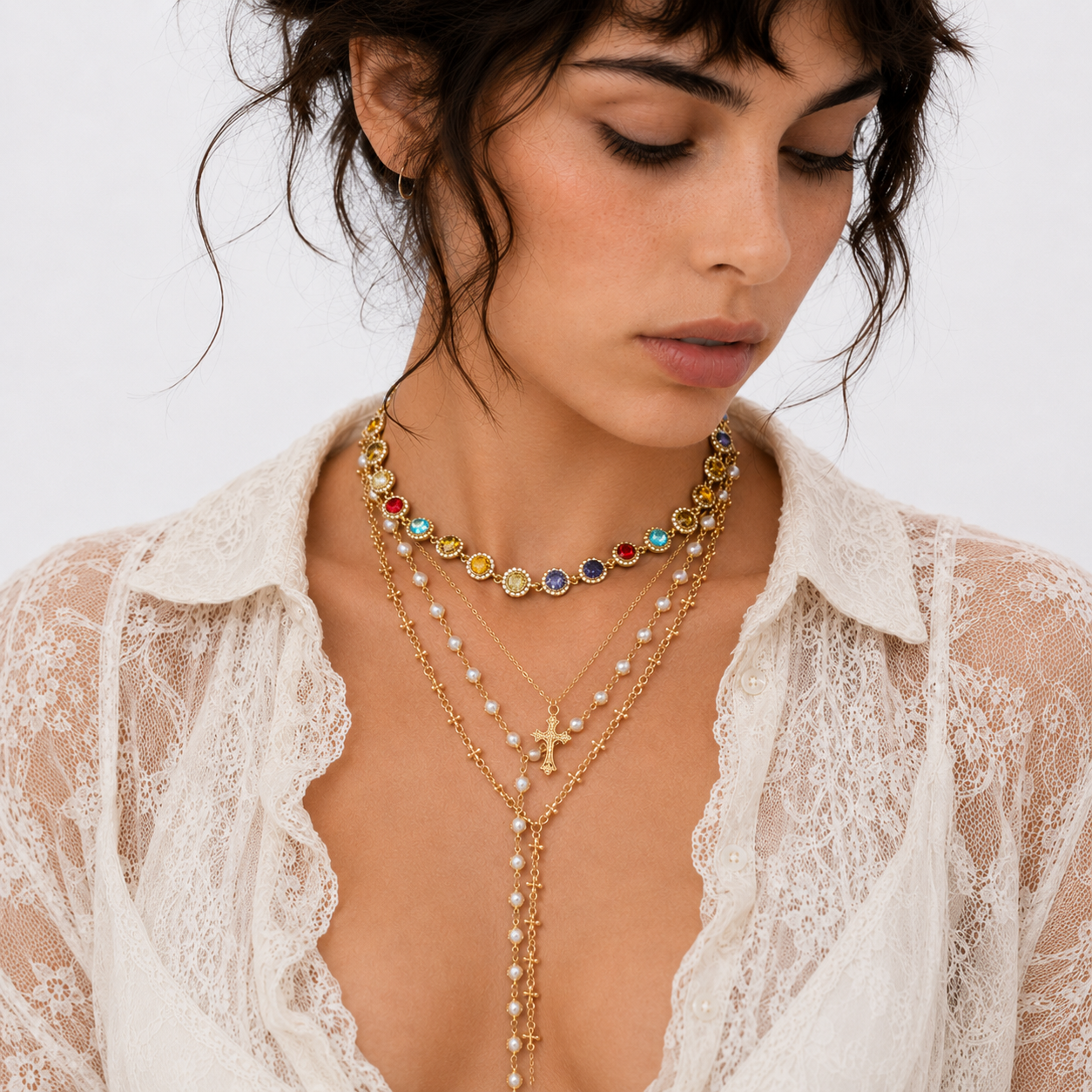 Vintage Cross Lariat Necklace