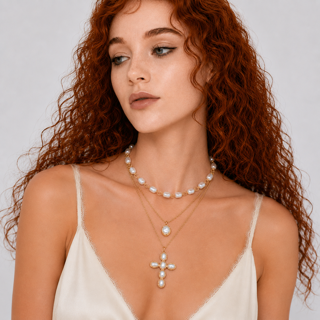 Baroque Cross Layered Necklace