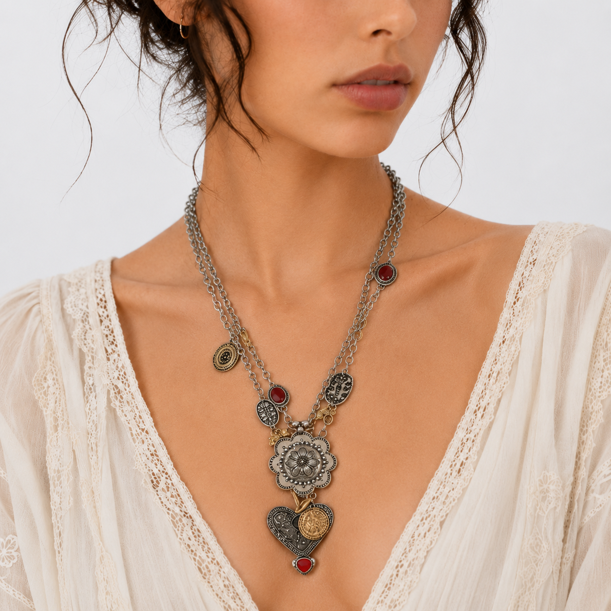 Vintage Floral Charm Necklace