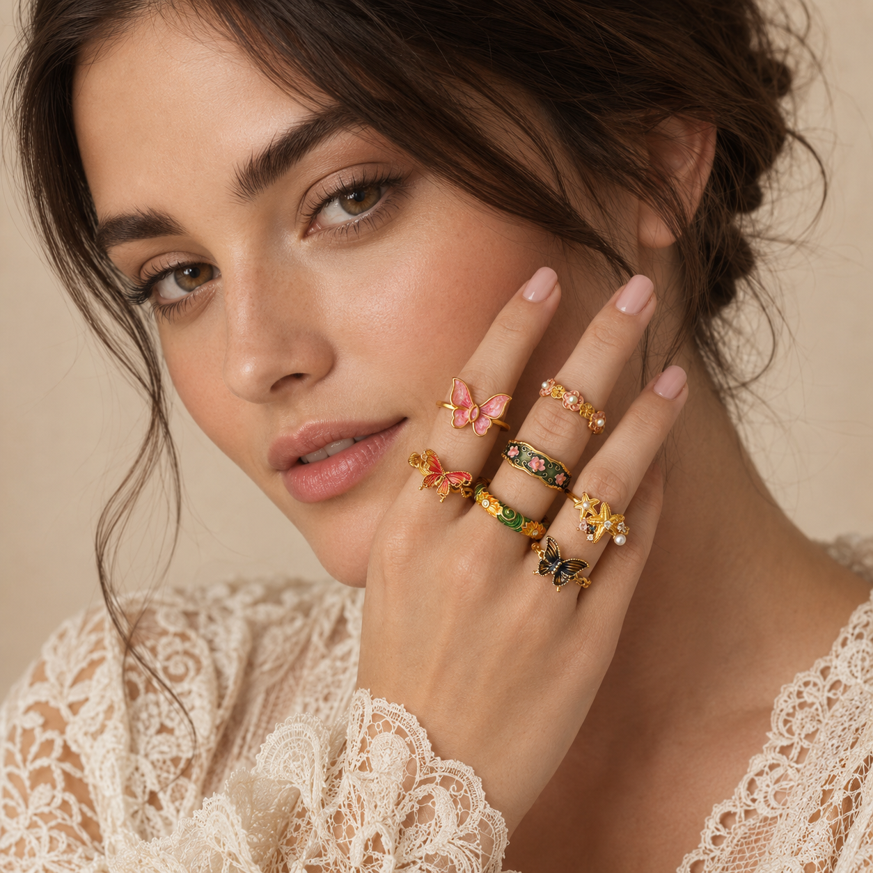 Whimsical Butterfly Floral Ring Set