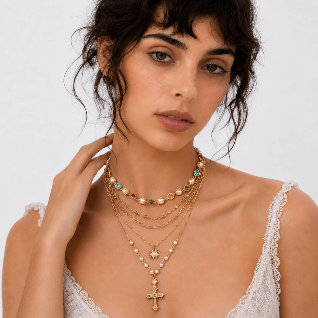 Baroque Cross Layered Necklace